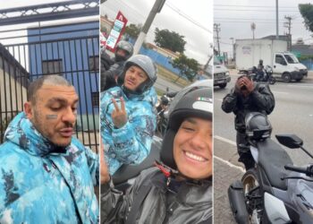 Motogirl viraliza após ser surpreendida por Toguro e ganhar capacete em SP; VÍDEO