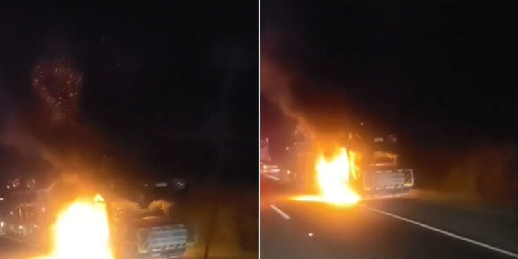 Caminhão-cegonha em chamas na Régis Bittencourt destrói 13 veículos; VÍDEO