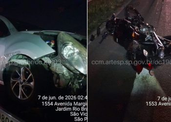 Motociclista bate em guard-rail, cai na pista e morre atropelado por carro no litoral de SP