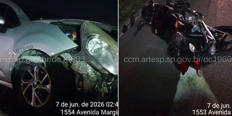 Motociclista bate em guard-rail, cai na pista e morre atropelado por carro no litoral de SP